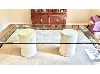 Century Glass Topped Dining Room Table With 2 Grecian Or Romanesque Style Pillars - Composite Material