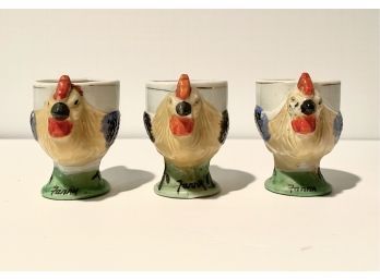3 Vintage Rooster Egg Cups, Made In Japan