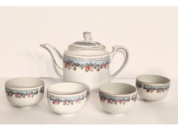Pretty Teapot With Four Matching Cups Made In Taiwan