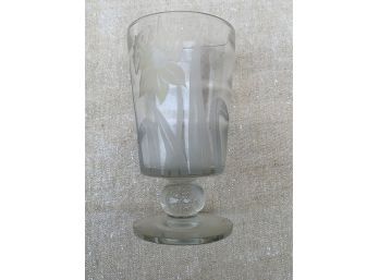 HEAVY GLASS VASE ETCHED WITH FLORAL MOTIF