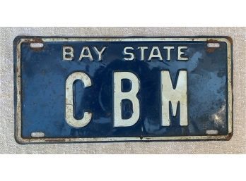 EARLY MASSACHUSETTS BAY STATE LICENSE PLATE