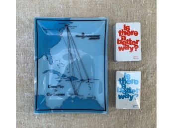 VINTAGE TRANS CARIBBEAN AIRWAYS TRAY And (2) ALCOA ALUMINUM DECK OF CARDS
