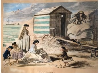 JOHN LEECH 'SCENE AT SANDBATH' 1865 LITHOGRAPH IN COLORS