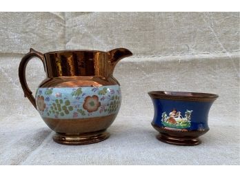 COPPER LUSTER PITCHER AND BOWL