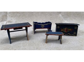 (4) ANTIQUE GERMAN HAND PAINTED DOLL HOUSE FURNITURE