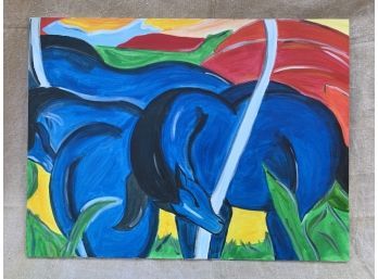 COLORFUL MODERNIST PAINTING OF HORSES