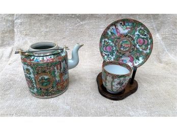 ROSE MEDALLION TEA POT And CUP And SAUCER
