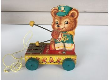 Vintage Fisher Price No. 635 Tiny Teddy Pull Toy.