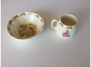 Vintage Royal Doulton Bunnykins Peter Rabbit Cereal Bowl And Cup Mug. Beautiful Condition. No Chips Or Cracks.