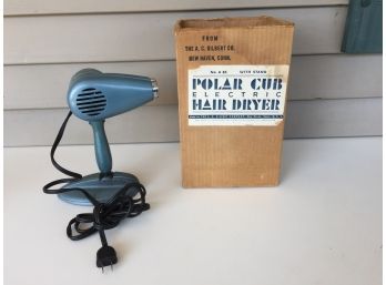 Vintage A.C. Gilbert Polar Cub Electric Hair Dryer With Stand And Original Box. New Haven, Conn.