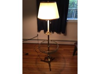 Beautiful Quality Heavy Brass And Glass Two Bulb Tray Table Floor Lamp.