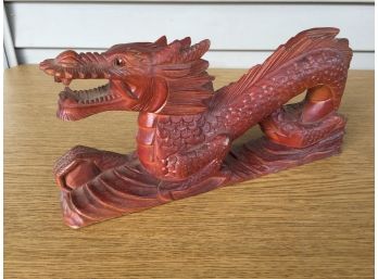 Large Vintage Tibetan Hand Carved Wood Dragon.