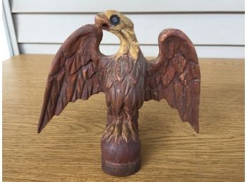 Vintage Hand Carved American Eagle Perched On Ball.
