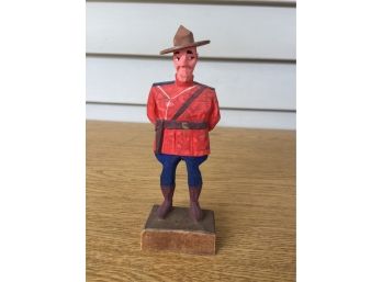 Vintage Hard Carved And Painted Wood Canadian Mounted Mountie Police Officer. Hannah Canada.