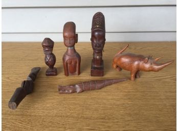 Six Vintage Hand Carved Wood African Figures.