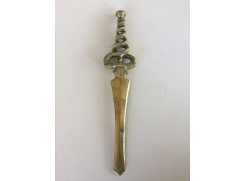 Vintage Heavy Brass MD Doctor Medical Caduceus Entwined Serpents Snakes Letter Opener.