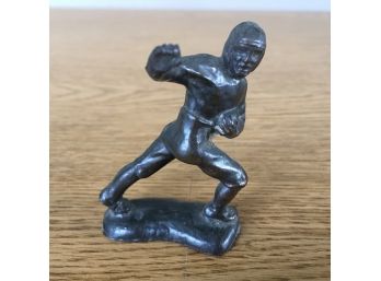 Antique Metal (Not Steel Or Iron) Early Football Player. Helmet No Mask. Possibly Off Trophy.