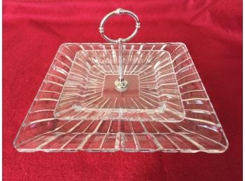 Crystal Glass Two Tier Hors Doeuvres, Cookies, Candy Serving Dish. In Perfect Condition.