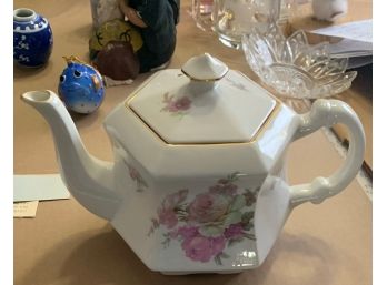 White Tea Pot With Floral Design
