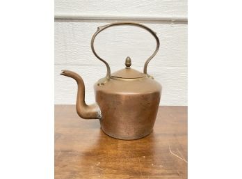 Antique Solid Copper Kettle With Acorn Finial