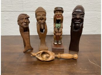 Group Of 5 Old Hand Carved Wood Nutcrackers