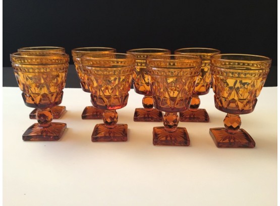 Vintage Indiana Glass Colony Park Lane Amber Small Goblet Juice Glass Lot Of 8