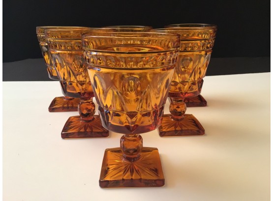 Vintage Indiana Glass Colony Park Lane Amber Water Goblet Lot Of 6