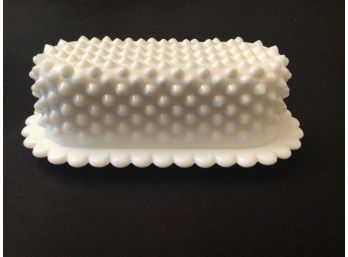 Beautiful Hobnail Milk Glass Covered Butter Dish