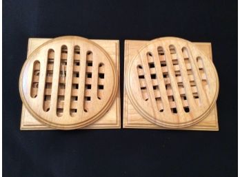 Two Sets Of Wood Trivets 4 Total Unused