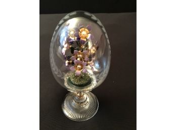 HOUSE OF FABERGE Violet Bouquet Crystal Egg With COA