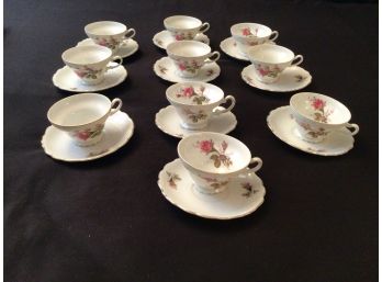 9 Lovely Pink Porcelain Roses Tea Cup And Saucer Sets Vintage Gilt Trim