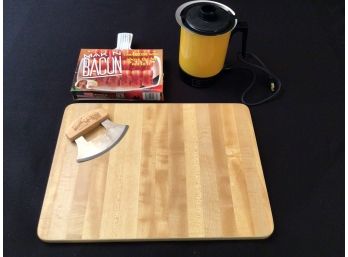 Kitchen Essentials Lot Cutting Board Hot Pot Chopper Microwave Bacon Cooker