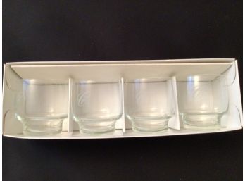 Set Of 4 Frosted Etched  C Monogrammed Rocks Glasses