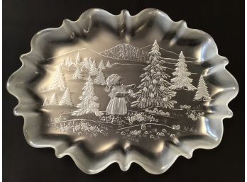 Large Mikasa Christmas Story Platter Made In Germany Frosted And Textured Glass
