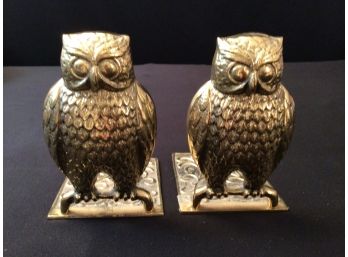 Vintage Pair Of Brass Owl Bookends