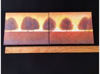 Pair Autumnal Tones Canvas Wall Art Trees Diptych