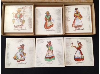 Set Of 6 Hand-painted Ceramic Coasters Made In Denmark