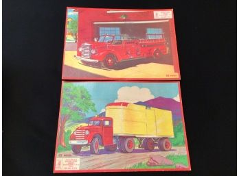 1950s Milton Bradley Childrens Puzzle Lot Fire Engine Truck Dog