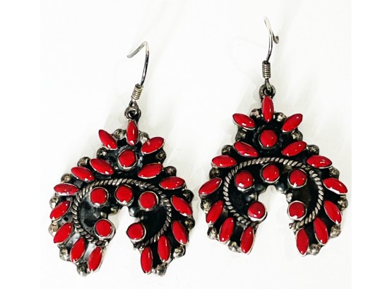 Taxco Mexican Silver Red Coral  Earrings