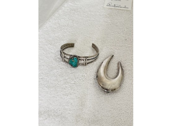 Sterling Silver Brooch  Pin Sterling Silver &Turquoise Bangle