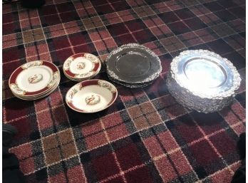 Myoff Stafforshire Plates . Metal Chargers