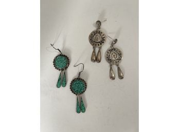 Sterling Silver Earrings GSP Mexico. Taxco Mosaic Dangle Earrings