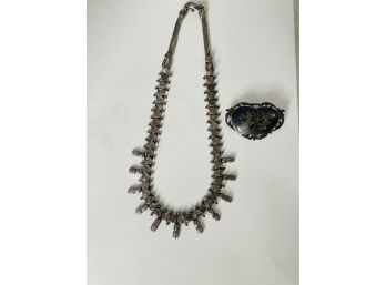 Indian Necklace , Niello Sterling Silver Siam Brooch