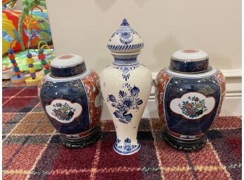 Delft Porcelain And Imari Japanese Ginger Jars