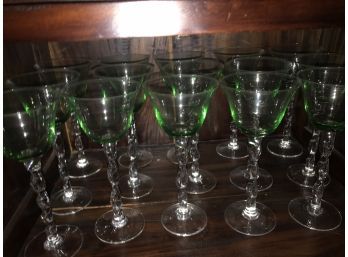 Mid Century Harlequin Twisted Stem Bell Claret Wine Glasses