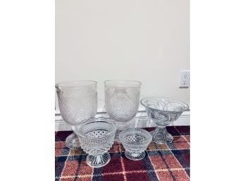 Pressed And Cut Glass Pedestal Bowls