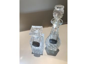 Crystal Liquor Decanters  With Sterling Silver Metal Tags