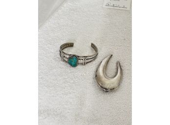 Sterling Silver Brooch  Pin Sterling Silver &Turquoise Bangle