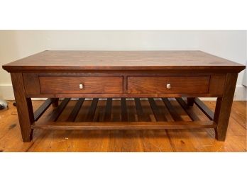 A Clasic Oak Two Drawers, Slatted Shelf  Cocktail Table - 24 X 48 X 18'h.