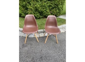 Brown Molded Plastic Chairs Eames Style PAIR